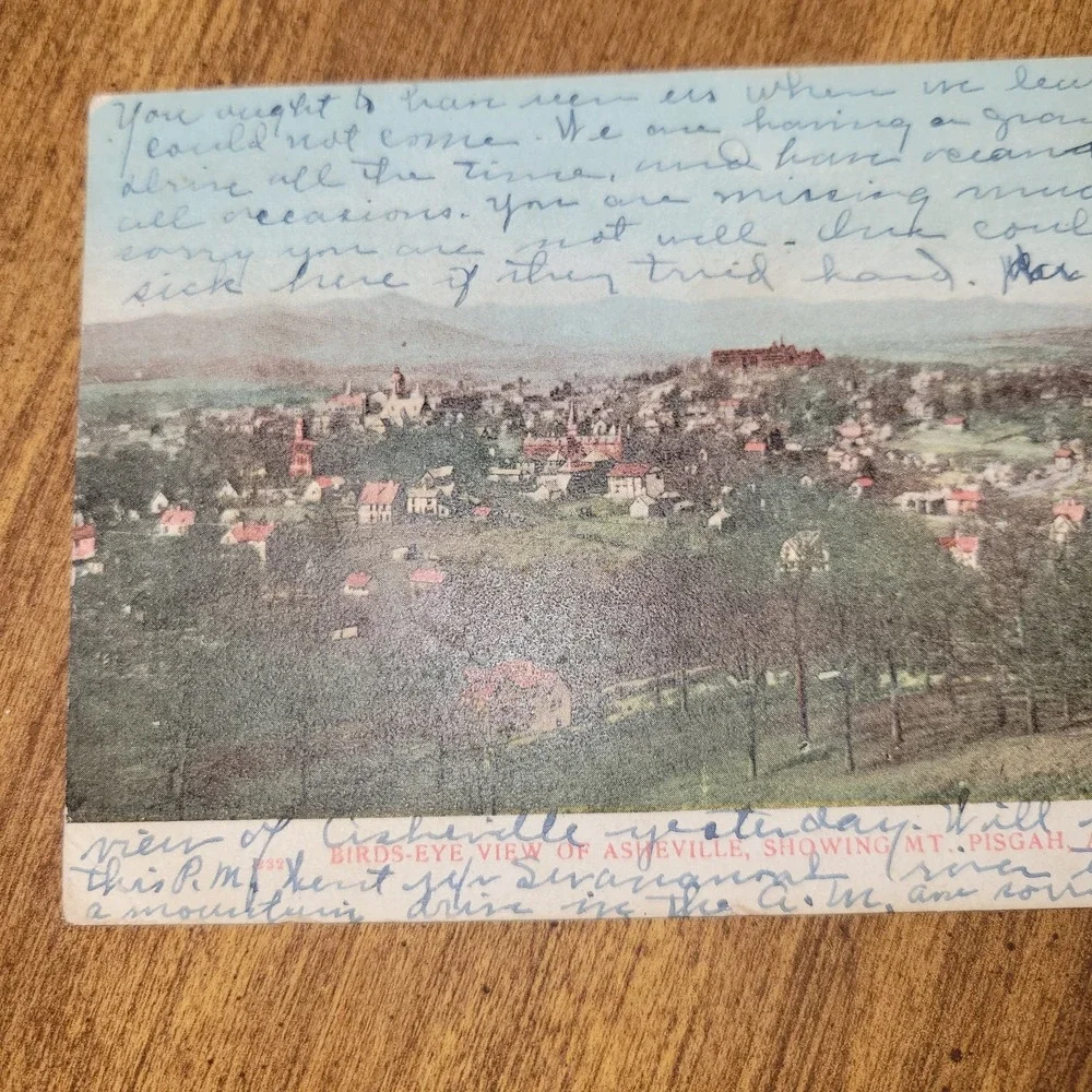 Antique 1906 Asheville NC Postcard Birds Eye View Showing Mt Pisgah Posted North